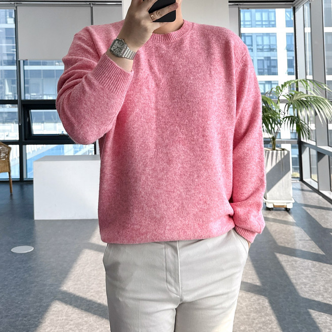 룩플레인 울 원단 색감 좋고 포근한 라운드 니트 15color