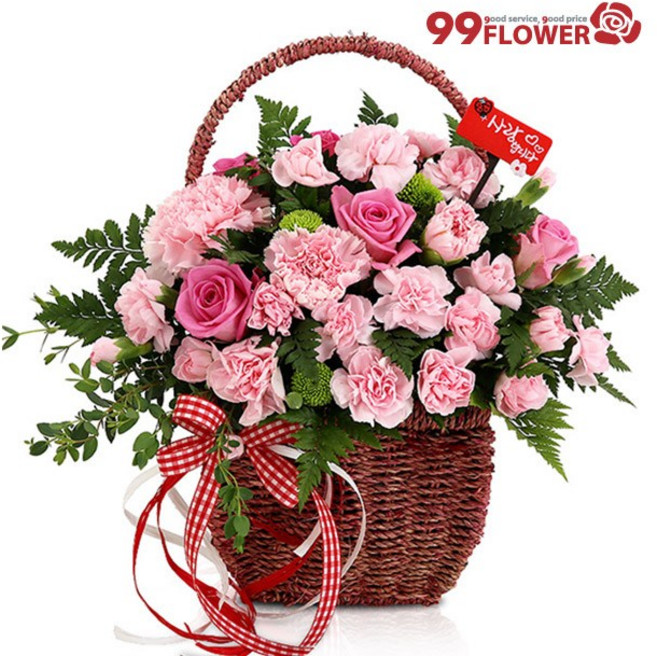 (오늘도착) 어버이날 카네이션 꽃바구니 핑크카네이션 핑크장미 생화 부모님선물 어버이날선물 카네이션꽃바구니 효도선물 당일꽃배달 [ST-A1504]