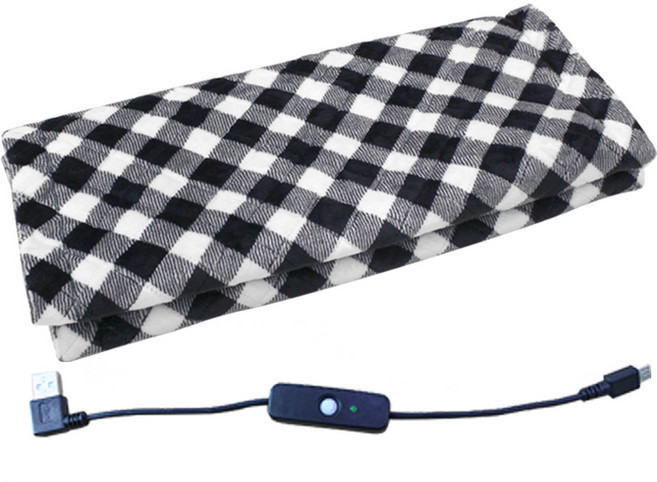 네이처월드 전기 미니 극세사 무릎담요 캠핑 휴대용 1인용 USB 담요, 유로체크블랙