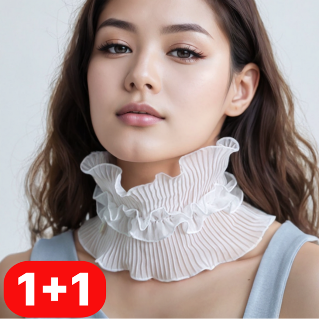 섭합 쉬폰 레이스 페이크카라 넥워머 골프 자외선차단 레이어드 스카프