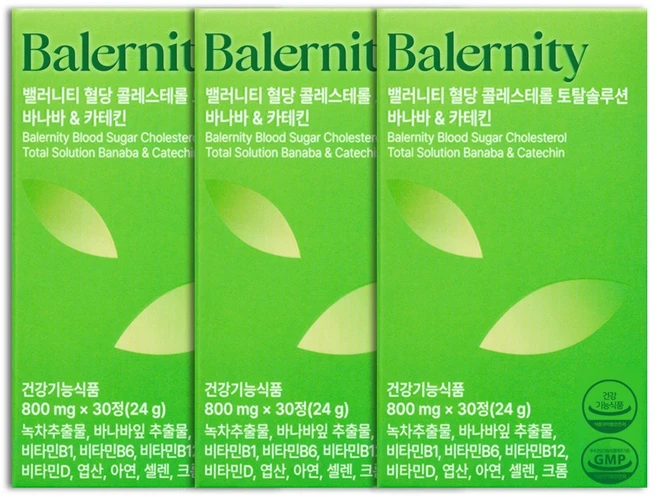 밸러니티 10중기능 혈당 콜레스테롤 바나바잎 카테킨 영양제 24g, 3개, 30정 - 쿠팡