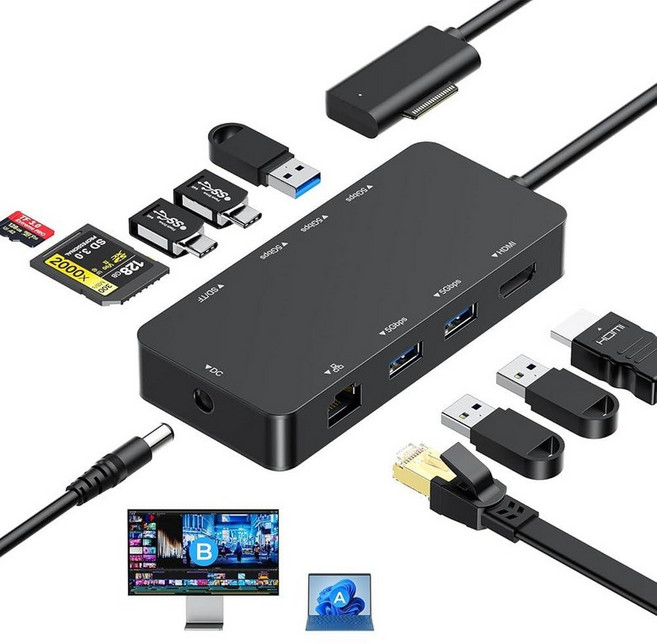 서피스 도크 트리플 디스플레이 4K HDMI+DP+썬더볼트 4 12 in 1 서피스 프로 도킹 스테이션 서피스 프로 11/10/9/8/X/7/6/5/4/3 서피스 노트북, Graphite