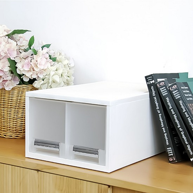 트윈 1단 27cm 화인 화이트 스텝 서랍박스수납박스오피스용품플라스틱서랍장서류정리함멀티박스, 1개, 단품