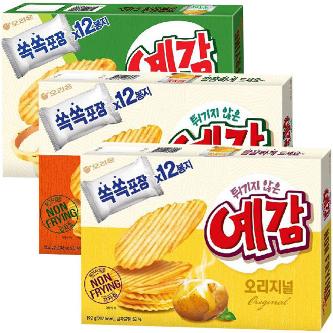 오리온 예감 스낵 3종 세트 (오리지널 192g + 치즈그라탕맛 204g + 볶음양파맛 204g), 816g, 1세트