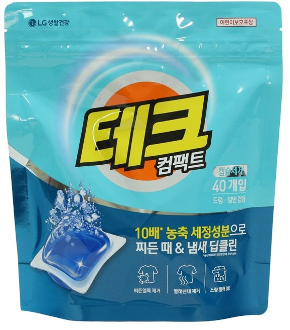 LG생활건강 테크 컴팩트 캡슐세제 드럼 일반세탁기 겸용, 1개, 40개입