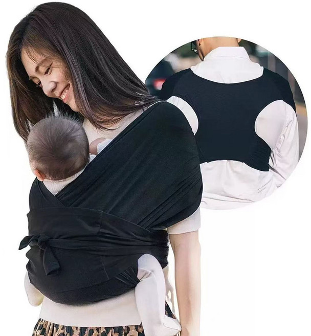 DFMEI 母嬰出行用品揹帶嬰兒背巾寶寶背袋前抱式背巾, 黑色opp包裝
