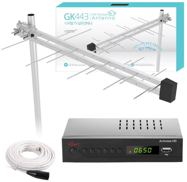 컴스 디지털 TV 실외용 안테나 수신기 + 케이블 10m 세트, GK443_GC443(수신기)세트, 1세트