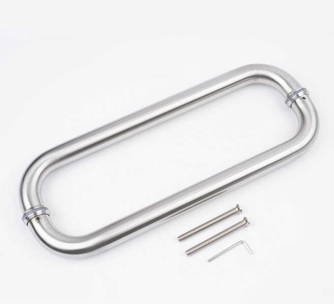 철물파크 원형 강화도어 손잡이 340mm 25파이 실버무광 유리문 철문 가마찌 상가 출입문, 1개