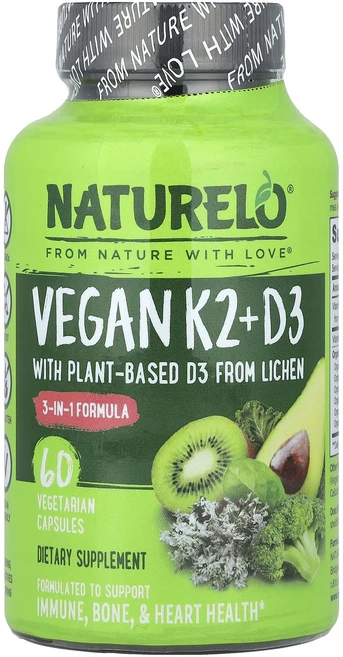 NATURELO 비건 비타민K2 + D3 베지 캡슐 60정, NATURELO비건비타민K2D3베지캡슐60정, 1개 - 쿠팡