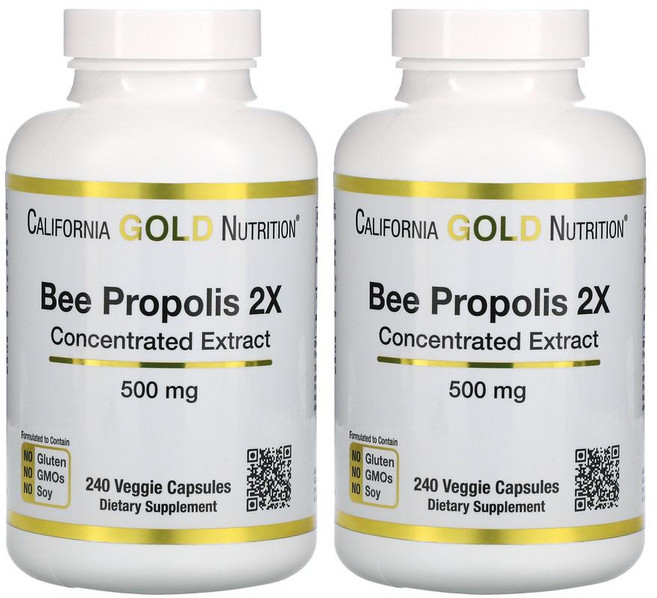 [1+1] CGN 캘리포니아골드뉴트리션 꿀벌 프로폴리스 500mg 240정 베지 캡슐 벌 비 Propolis, 2개