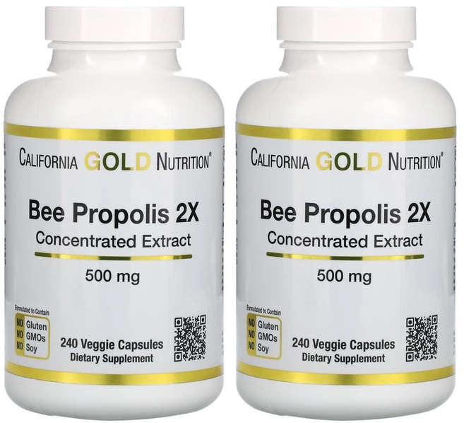 [1+1] CGN 캘리포니아골드뉴트리션 꿀벌 프로폴리스 500mg 240정 베지 캡슐 벌 비 Propolis, 2개 - 쿠팡