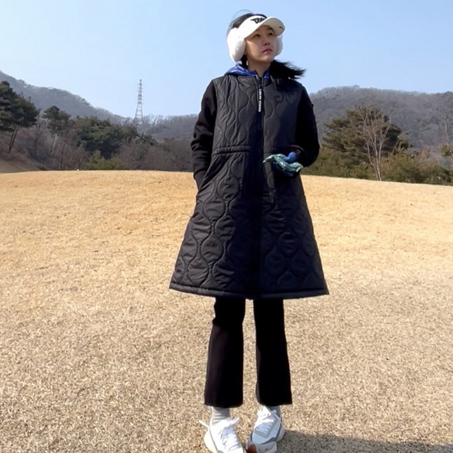 투솜 여성골프점퍼 골프아우터 겨울골프웨어 기모안감 퀼팅 골프원피스 여성 기모 패딩 겨울 보온 아우터 조끼원피스 화이트 빅사이즈 패딩골프원피스