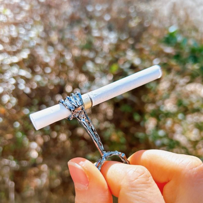 냄새 배지 않는 담배 홀더 집게 손잡이 링, 메탈, 1개