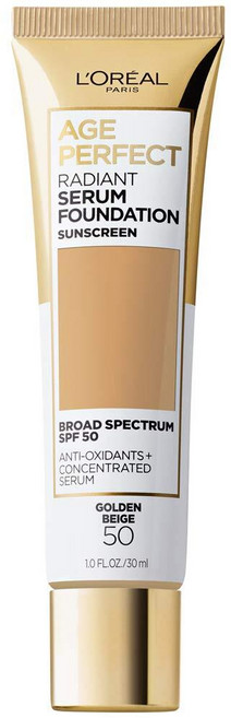 L'Oreal 파리 에이지 퍼펙트 래디언트 세럼 파운데이션 SPF 50 딥 앰버 1oz 142099, 050 골든 베이지