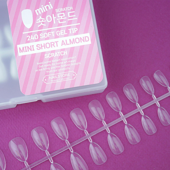 미니 숏 아몬드 네일팁 240팁 투명 연장 스크래치, 1개, 미니 아몬드 W725