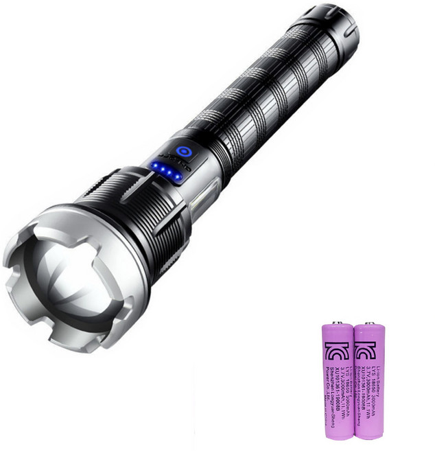 도미노스토리 xhp90 후레쉬 led 충전식 줌 랜턴 해루질 배터리3000mah2개포함 울트라 파워 써치라이트 등산 낚시 후레쉬 동호회 필수템, xhp90후레쉬+18650배터리3000mah2개, 1개
