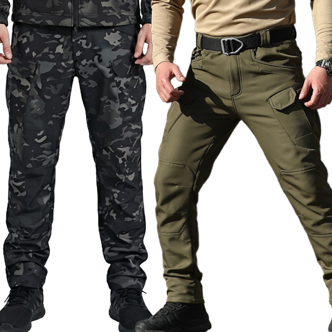 1+1 기모 겨울 고급 IX7 튼튼한 전술 바지 작업복 택티컬 등산 낚시 외출 방한 방풍 전술복, 카키+밀리터리검정(기모)