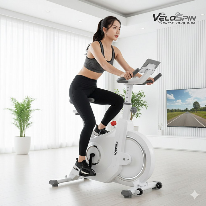 벨로스핀 실내바이크 사이클 스피닝 무소음 실내자전거 헬스 홈트 기구, 화이트