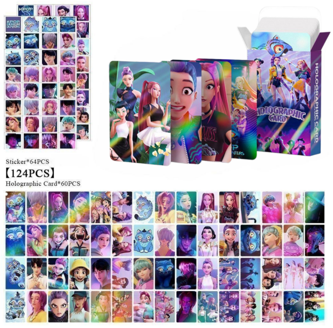 케이팝데몬헌터스 124장 홀로그램 포토카드 60장 스티커 64장 케데헌 타임지 메인카드 포함 설맞이 선물용, 124개, 혼합색상