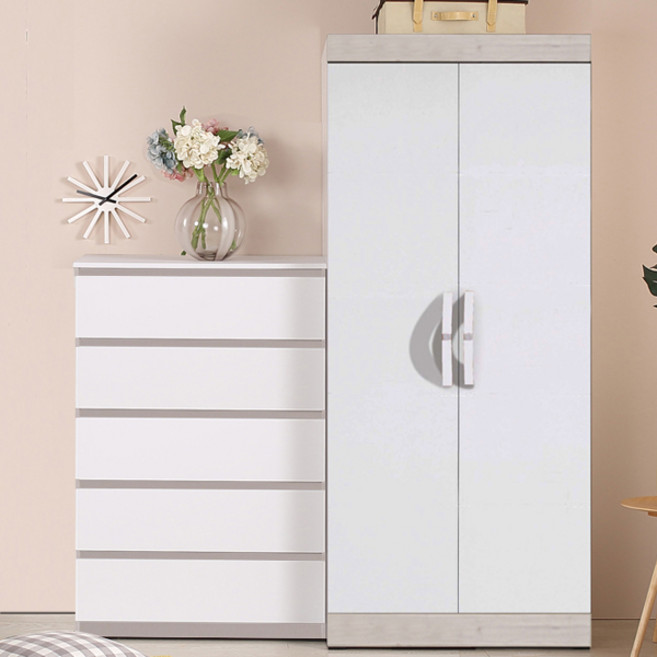 빅로드가구 나비 양복장+5단서랍장 옷장 장롱세트 서랍세트, 워시화이트