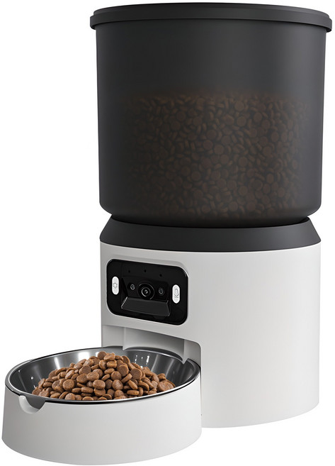 RUNDX 스마트 급식기 실시 광각 간카메라+음성통화 와이파이 타이머 고양이와 강아지 공용, 1개, 화이트, 4L
