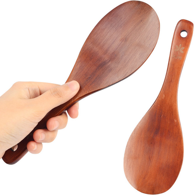 원목 나무 주걱 천연 옻칠 볶음 스푼 밥주걱 숟가락 수저 원형, 1개