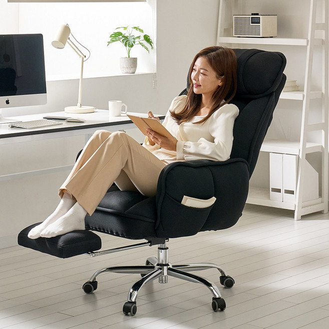 슬리핑 리클라이너 침대형의자 게이밍 개인방송 사무실 컴퓨터 책상 무중력의자, 메쉬블랙