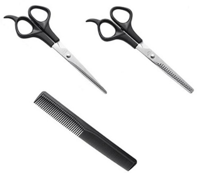 타이탄 가정용 헤어 미용가위 숱가위 빗 3종 세트, 1세트, 혼합색상
