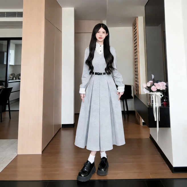 스타일닥터 여성 롱 원피스 패션 카라넥 긴팔 캐주얼 원피스 빅사이즈 봄가을 데일리룩 셔츠원피스