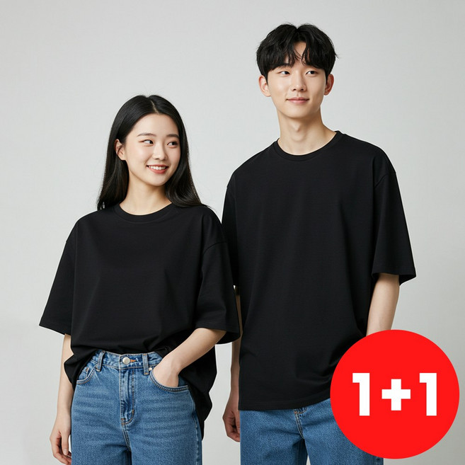 1+1 쿨쉐어 비침없는 20수 두꺼운 순면 기본 무지 반팔 티셔츠