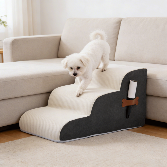 강아지계단 3단 논슬립 슬개골보호 미끄럼방지 애견 쇼파계단 커브 스텝, 1개, 딥 블루