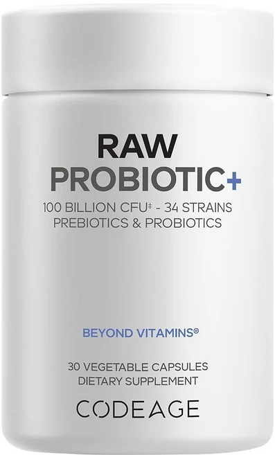 Codeage Raw Probiotic+ 보충제 - 34가지 프로바이오틱 균주 1000억 CFU 생 자연 식품 프로바이오틱스 소화 효소 생 과일 및 채소 프리바이오틱스, Codeage Raw Probiotic+ 보충제 - 3, 30정 - 쿠팡