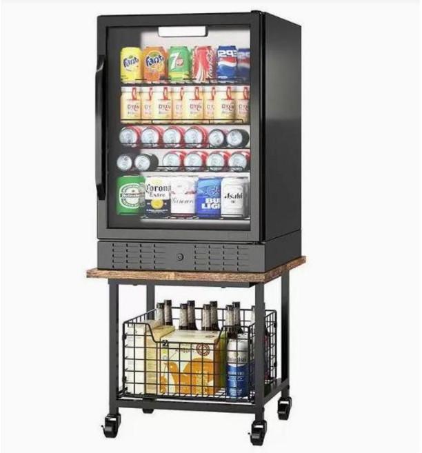 서치잇 미니 냉장고 선반 다기능 수납 선반 전자레인지 프린터 등 수납 카트 기숙사 아파트 주방 사무실 수납 선반, 2단, 빈티지 브라운