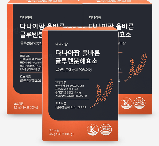 글루텐분해효소 올바른 글루텐 프리 다나아팜 밀가루 인절미맛 아밀라아제 과식 소화, 105g, 3개