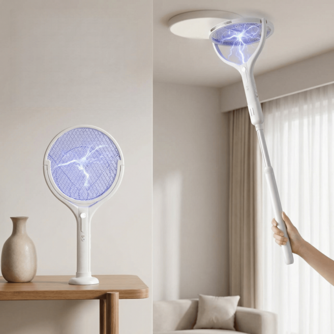 HomeBuzz 전기 모기채 신축형 c타입 충전식, 화이트