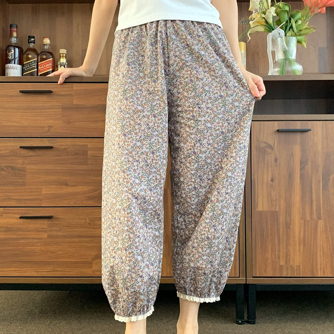 MARIQUE 국내생산 꽃무늬 레이스 시보리 파자마 바지