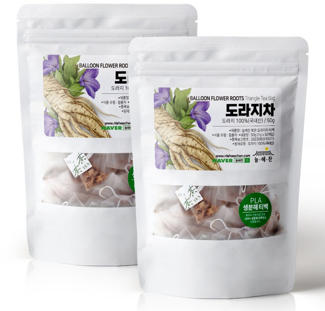 늘해찬 볶은 국산 도라지티백 도라지차 삼각티백 대용량, 1g, 50개입, 2개