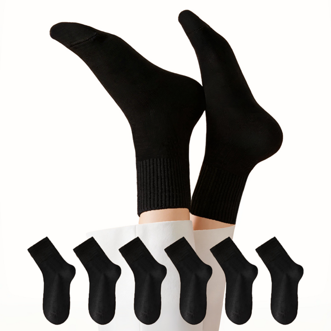Le Gou 사계절 패션 무지 중목 양말 순면 여성용 무압박 양말 6켤레