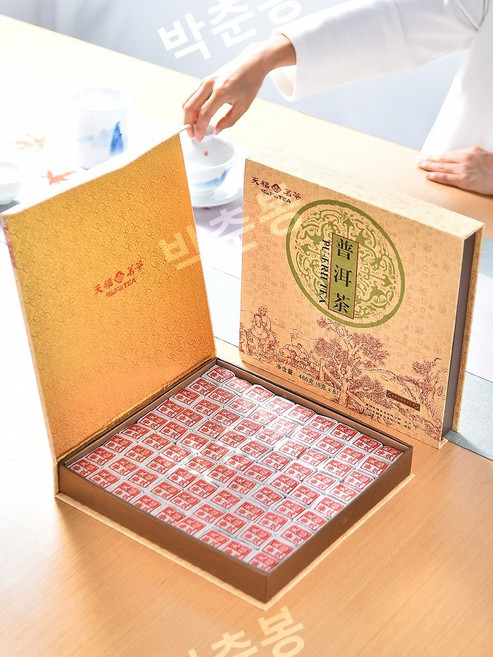 티엔푸 차 81 차 벽돌 휴대용 바둑판 운남 푸얼 차 선물 상자 486G, 1개, 1개입