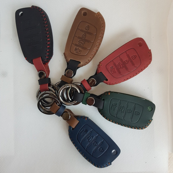 LF소나타 리모컨 폴딩키 스마트키 천연 소가죽 가죽 케이스, 레드