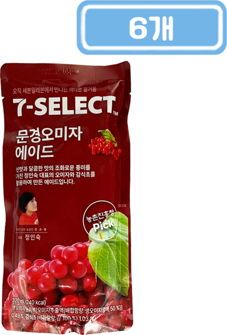 문경 오미자 에이드 파우치 음료, 6개, 320ml