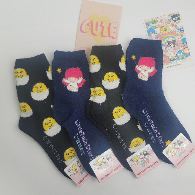 정품 산리오 수면양말 캐릭터 따뜻한 겨울 양말 트윈스타 구데타마