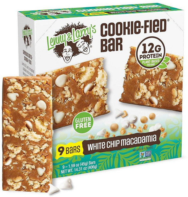 레니 래리 쿠키 피드 프로틴 바 화이트 칩 마카다미아 비건 9x45g 식물성 단백질 12g과 섬유질 5g이 함유된 건강 간식 글루텐 프리 파워 케토 친화적 비GMO 및, White Chip Macadamia, 1개