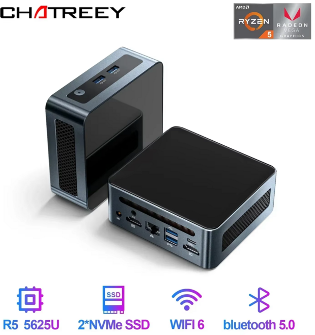 Chatreey 미니 PC AN2P R5 5625U 게이밍 데스크탑 NVME SSD WIFI6 2x HD Windows 11 Pro, WIN11 Pro, 3550H, 0.01GB, 0.01GB