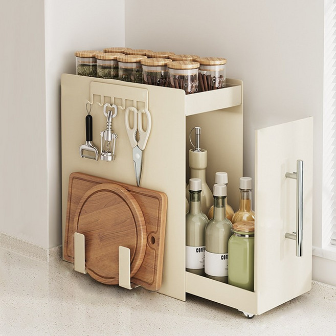 SeekFun 슬라이딩 주방 양념통 정리함 조미료 선반 대용량 수납 다용도 틈새 소스 트레이 철제 녹방지 오일병 조리도구걸이 도마꽂이 위생적인, 화이트, 1개