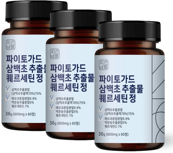 자연바름 삼백초 추출물 파이토 가드 퀘르세틴 맥문동 함유, 3개, 60정