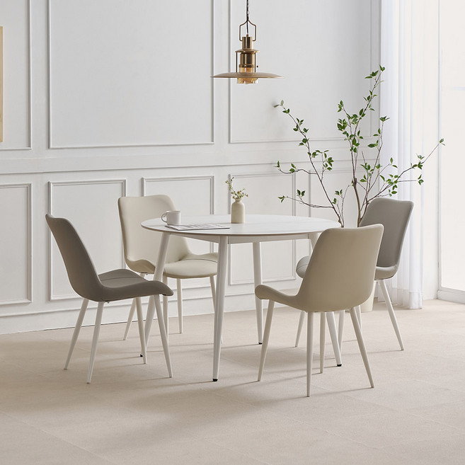 라로퍼니처 폴로 1050 원형 포세린 통 세라믹 식탁 세트, 일반의자 4, 그레이 2+아이보리 2