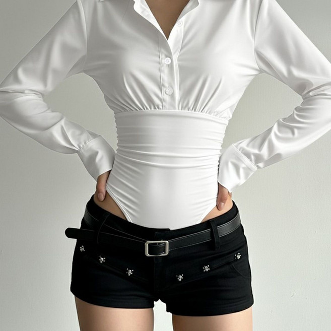 COSYEVNO 여성 봄가을 슬림핏 셔츠 바디수트 긴팔 버튼업 블라우스 TZKxscs-2