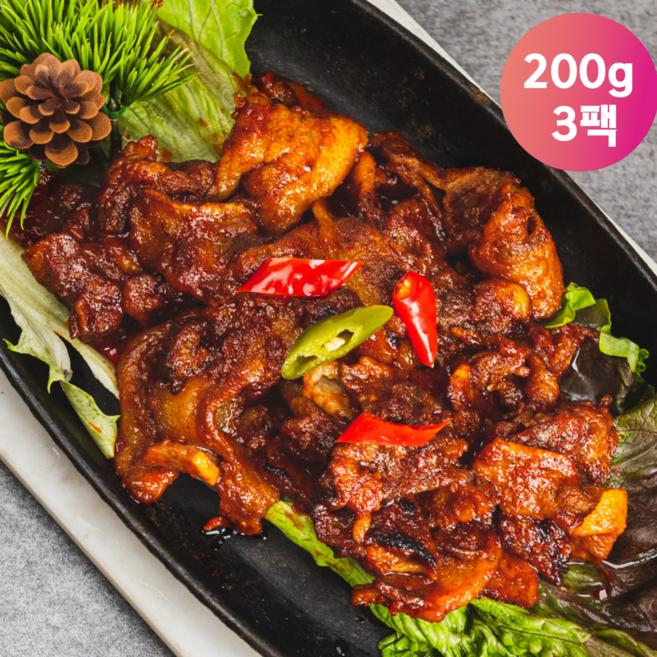 매콤 직화 양념 돼지 뒷고기 불고기 초벌구이 불맛, 3개, 200g