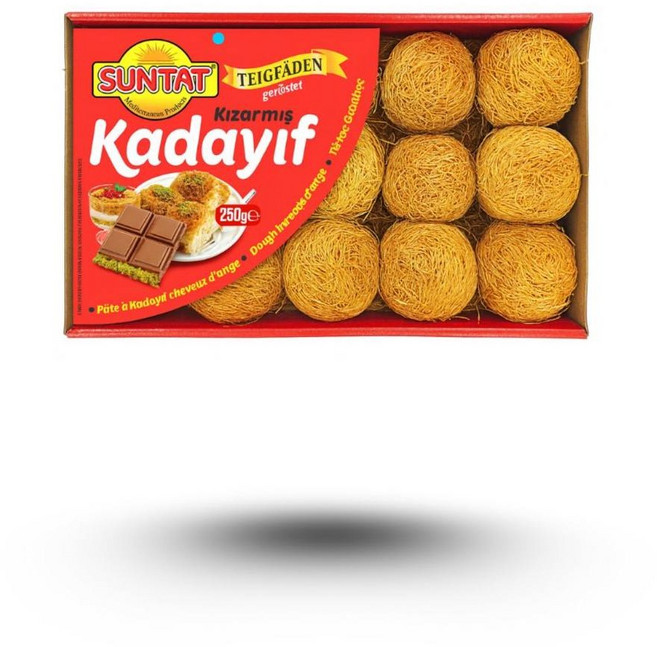 Suntat Turkish Tel Kadayif Dessert Crispy Dough Threads 선탓 터키쉬 텔 카다이프 디저트 바삭한 누들 페이스트리 프레스 오븐용, 8개, 250g